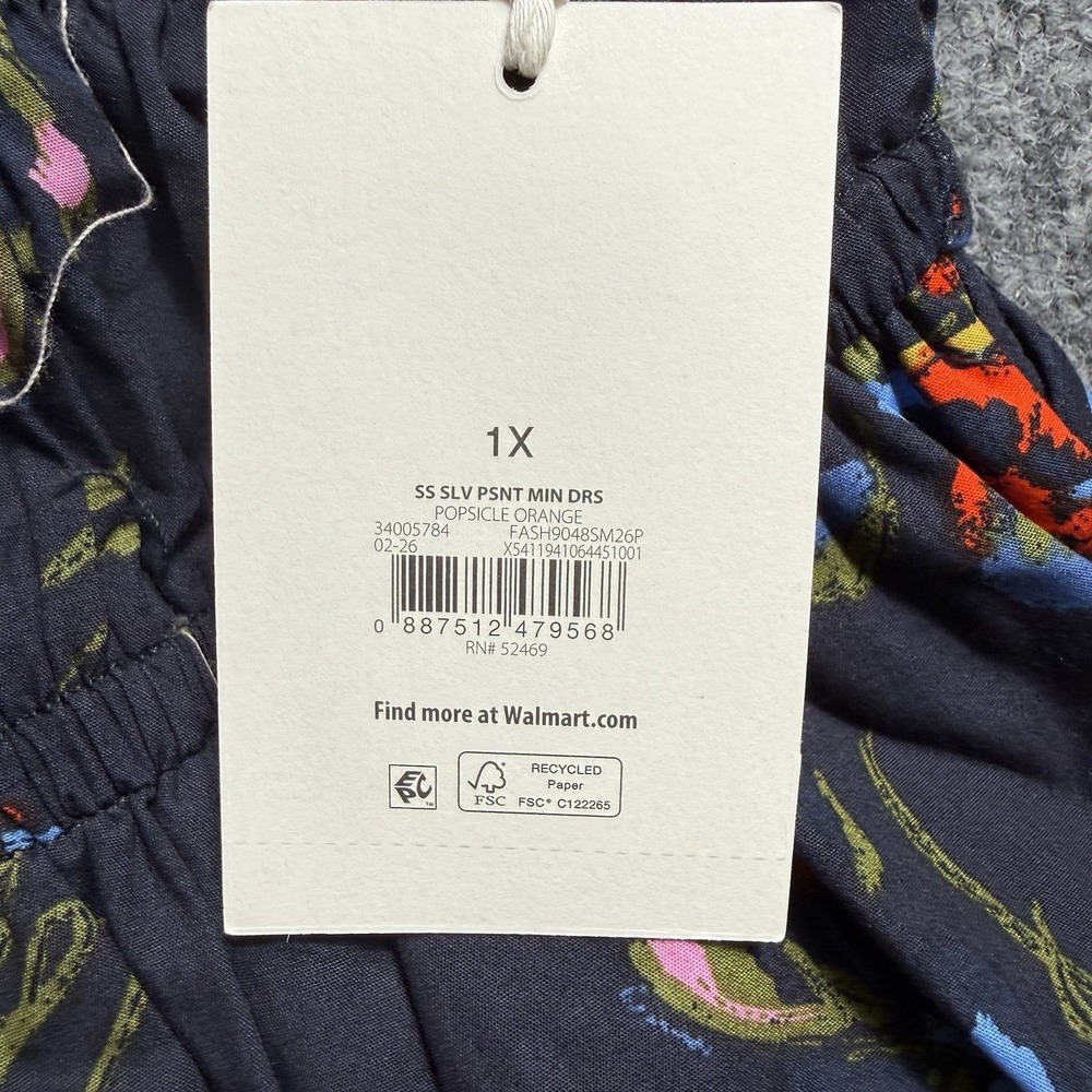 NWT Free Assembly Women's Smocked Cotton Puff Sleeve Mini Dress Navy Floral - Picture 3 of 15